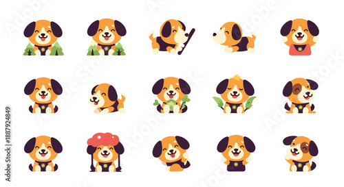 Set Of Cute Dog Cartoon Character Poses