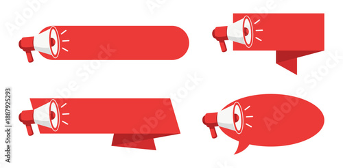 Megaphone speech banner set for announcements promotions and marketing communication design