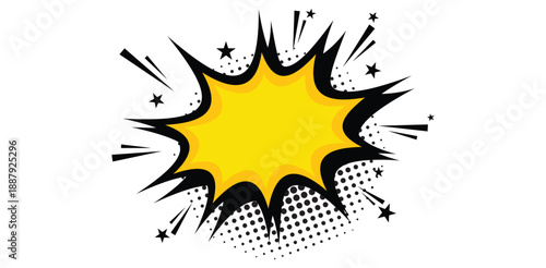 Comic style explosion burst shape with dynamic pop art design for promotional messages