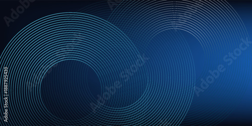 Abstract dark blue gradient background with glowing skin blue geometric circle lines design background vector illustration.