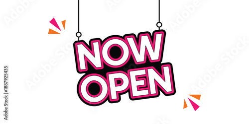 Now open announcement sign with bold lettering and modern business opening promotion