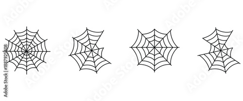 Halloween Spider and Cobweb Vector Set – Black Line Silhouettes, Corner Web Frames, Spooky Decorative Elements Illustration