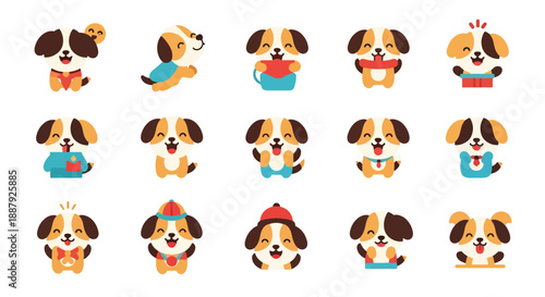 Set of Cute Cartoon Puppy Characters