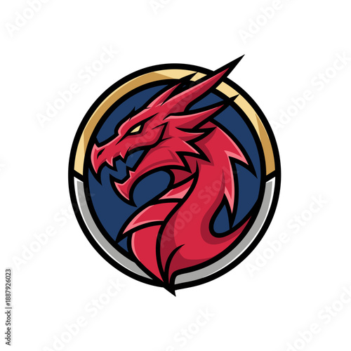 Wallpaper Mural Dynamic Red Dragon Head Mascot Logo Emblem Design with Gold and Blue Accents, Mythical Creature Icon Vector Illustration Torontodigital.ca