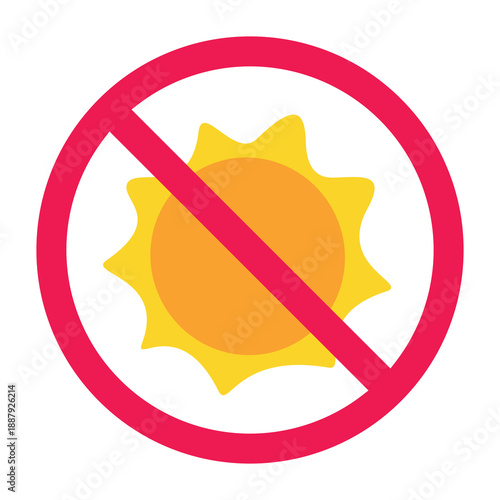 No sun exposure sign, forbidden sunlight symbol, avoid direct sunlight icon, keep away from sunlight warning sign