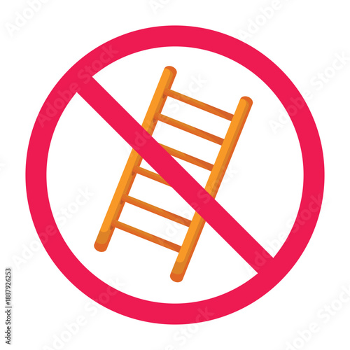 No ladder sign, forbidden ladder symbol, ladder prohibited icon, do not use ladder sign, no climbing symbol
