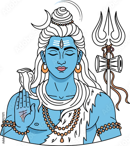 Lord shiva, hindu god, meditating, with trident and damaru