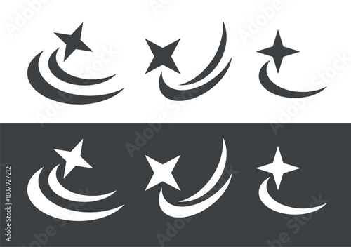 Flying star icon. Symbol of space, magic, or sorcery. A star turn or spinning.