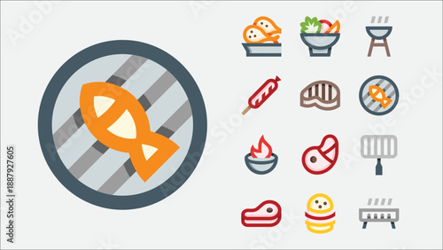 BBQ party and barbecue grill icons set