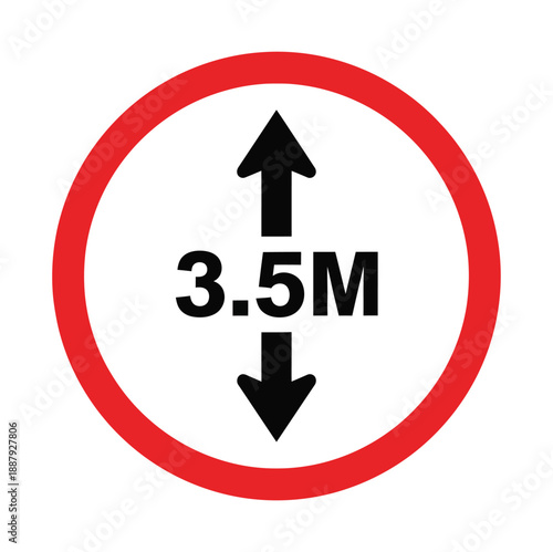 Red circle sign with black arrows and 3.5m text indicating height limit symbol traffic
