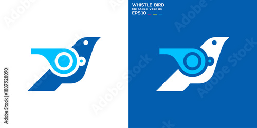 Bird and whistle logo. Animal, sport, chirping. Vector design template.