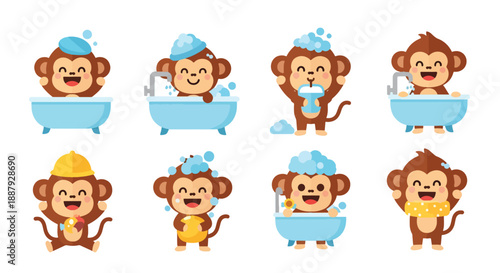 Cute Cartoon Monkey Bath Time Set