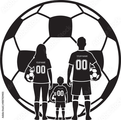 Soccer Family Silhouette with Parents and Child Holding Football