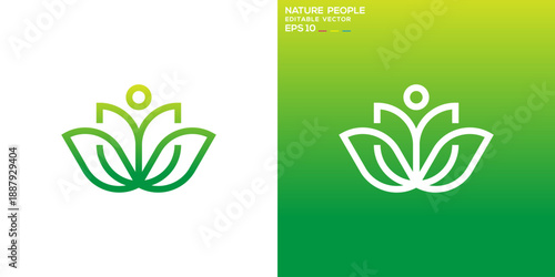 Leaf person logo. Growth, yoga, plants, flowers. Vector design template.
