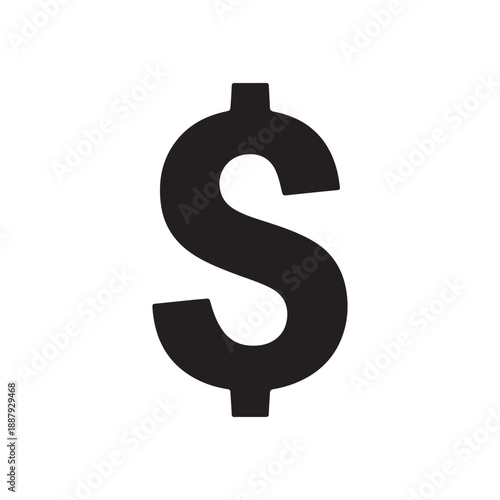 Black dollar sign icon silhouette vector flat illustration design on white background