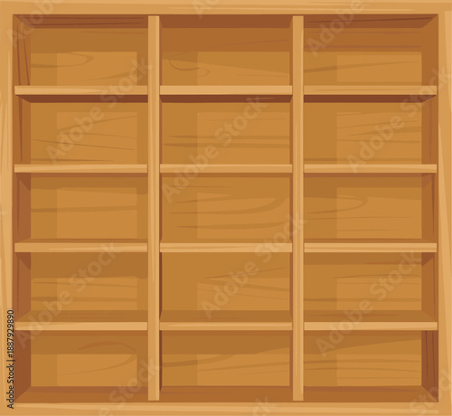 Wooden bookcase vector on white background.