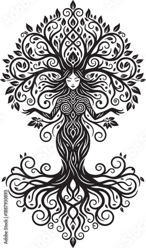 Tree of Life Goddess Silhouette Sacred Feminine Nature Design