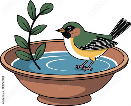 Bird bath bowl vector on white background.