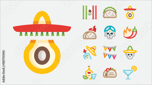 Mexican cantina and bar icons set