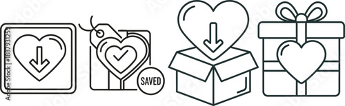 Collection of Icons Representing Save, Gift, and Heart Symbols