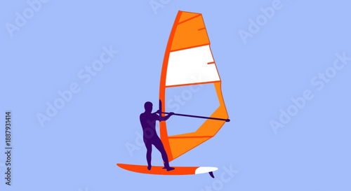 Windsurfer Silhouette Against Blue Sky.