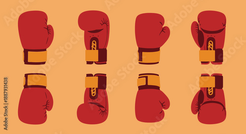 Pair of red boxing gloves on orange background.