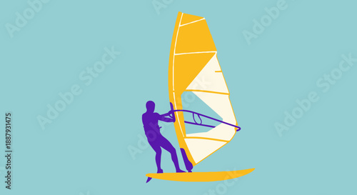 Windsurfer Riding the Waves with Yellow Sail.
