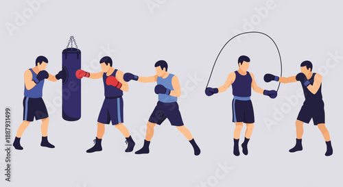 Men Engaging in Various Boxing Training Exercises.