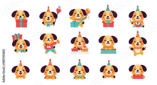 Cute Dog Birthday Cartoon Set