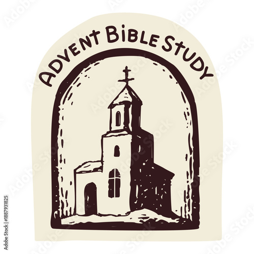 Advent bible study hand drawn vector picture for advertising a bible study group reading. Black and white religious vector clip art for Christmas faith based advert on birth of Jesus Sunday school