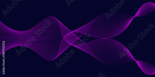 Dark abstract background with glowing wave. Shiny moving lines design element