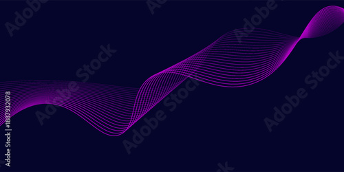 Dark abstract background with glowing wave. Shiny moving lines design element