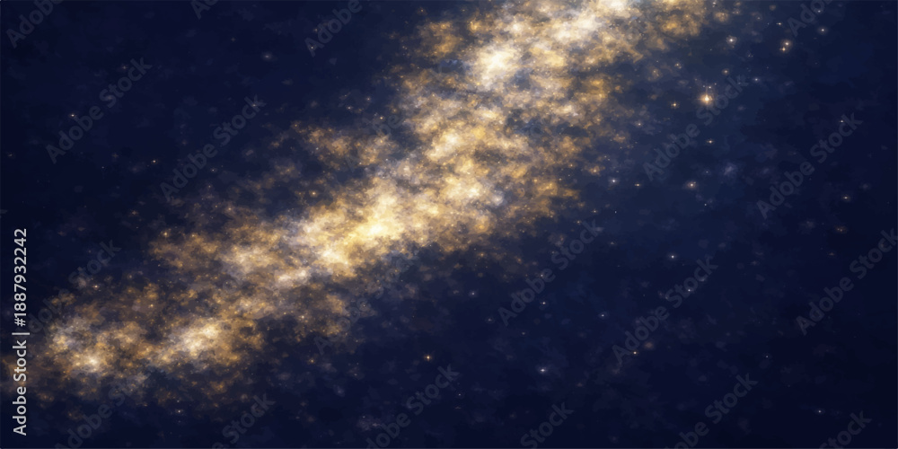 Fototapeta premium An abstract dark night sky background features a deep blue galaxy nebula with bright stars and glowing cosmic clouds across the starry universe