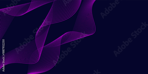 Dark abstract background with glowing wave. Shiny moving lines design element
