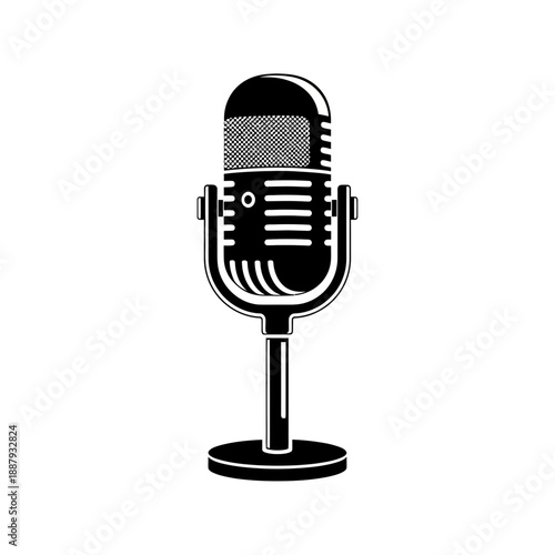 Vintage Microphone Icon Illustration – Podcast Studio Audio Recording Symbol