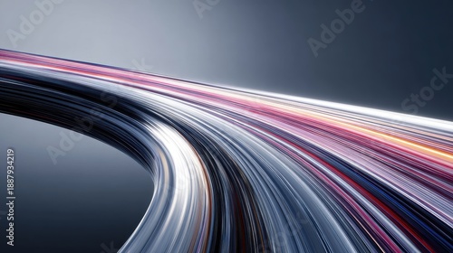 Abstract data streams curving through a dark background