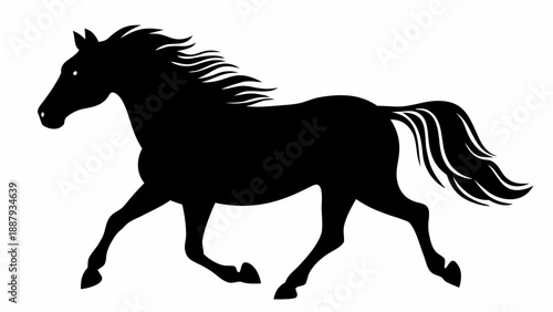 Majestic black horse running freely with flowing mane
