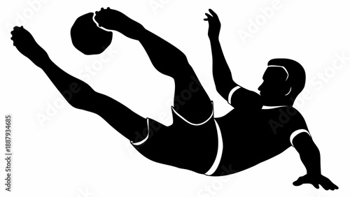 Dynamic soccer player kicking ball in mid air motion