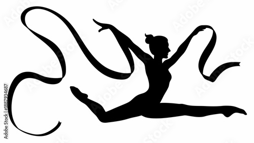 Elegant gymnast performing dynamic ribbon routine