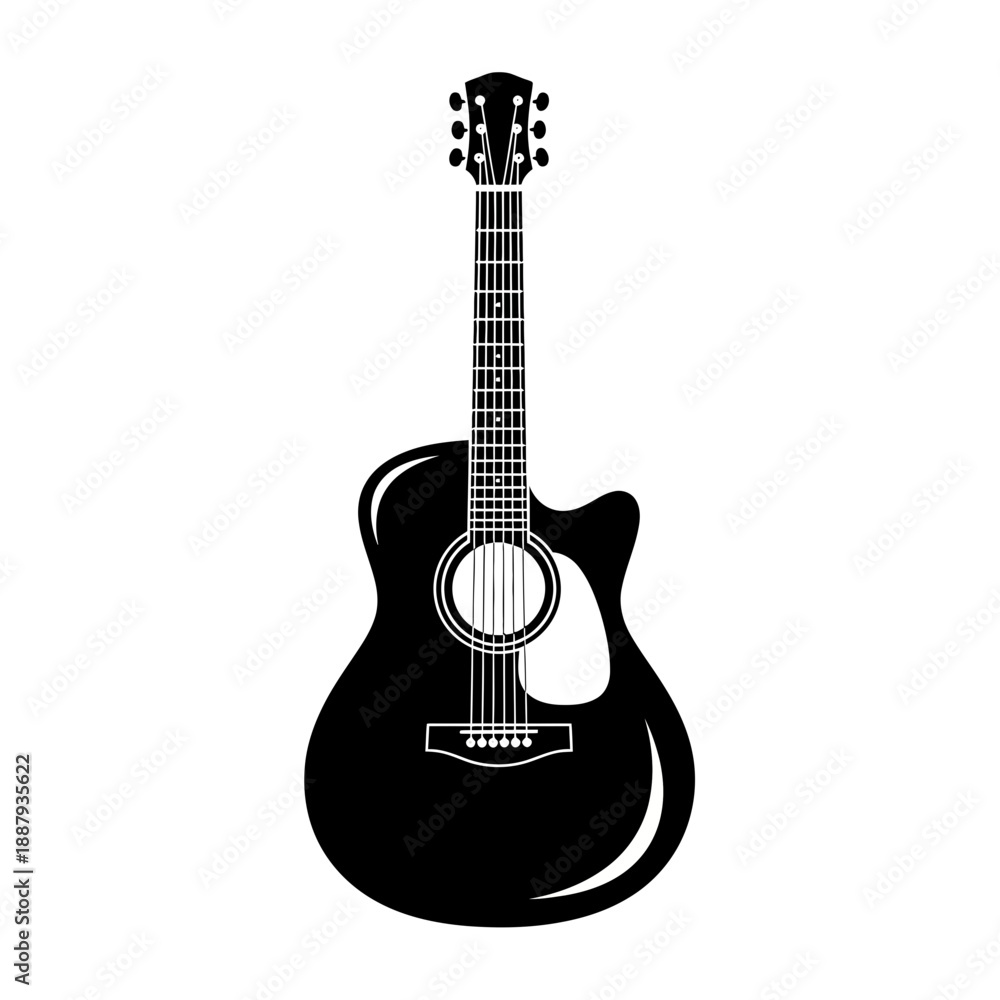 Obraz premium Acoustic Guitar Icon String Musical Instrument Minimal Silhouette Vector Illustration