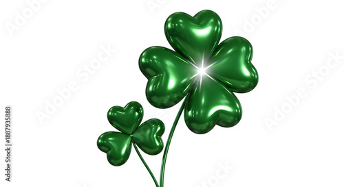 Wallpaper Mural Realistic green four leaf clover illustration with a bright sparkle on transparent background Torontodigital.ca