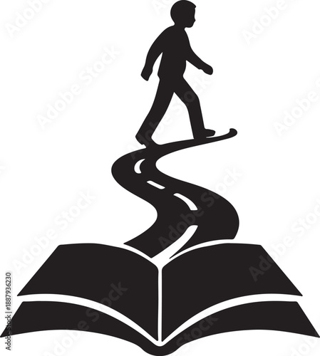 Learning journey silhouette path from book