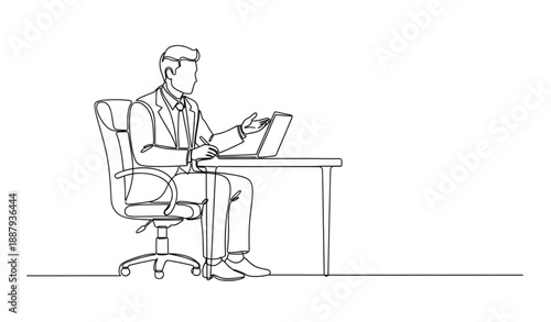 Professional businessman job interview continuous line vector illustration