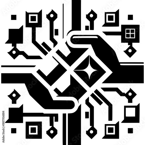 Technology and Connectivity: An abstract illustration depicts the intricate synergy of technological innovation with human interaction.