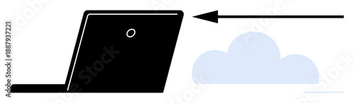 Cloud storage with a laptop and data transfer arrow. Cloud computing, data transfer, and technology icon secure storage. For data access, cloud services, IT solutions, remote work, digital
