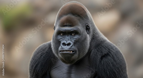 Majestic western lowland gorilla portrait with intense expression