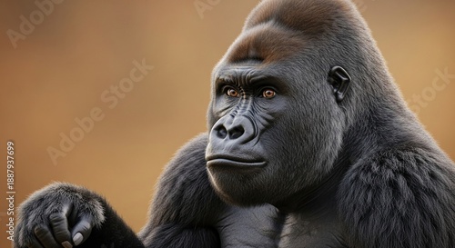 Majestic gorilla portrait with intense gaze and strong presence