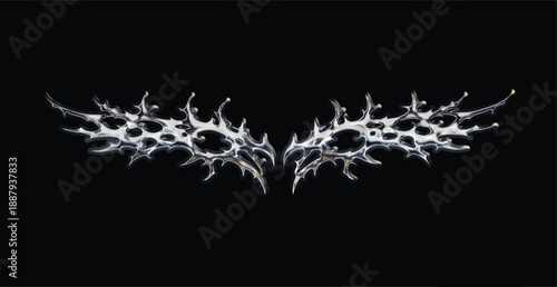 Chrome gothic tribal flame sigil vector art in Y2K style with liquid mercury cyber metallic finish, abstract tattoo inspiration, and futuristic illustration design for digital creativity.