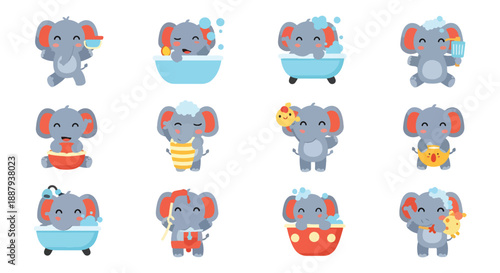 Cute Cartoon Elephant Bath Time