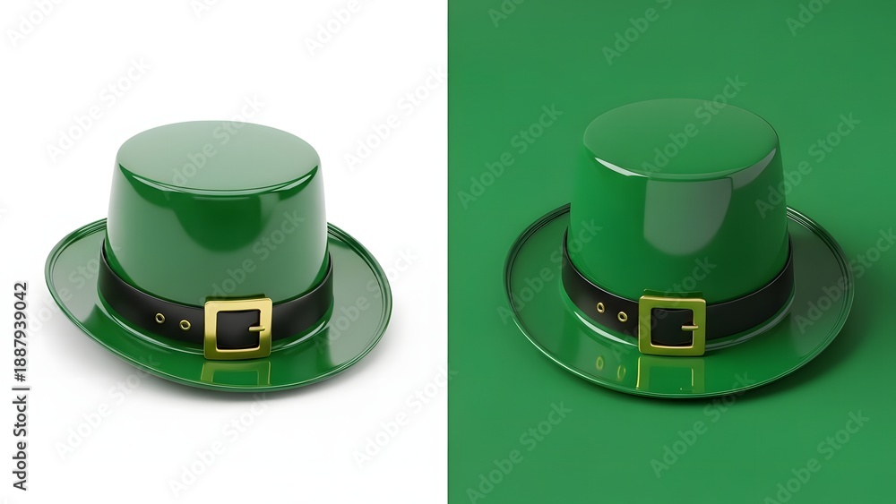 Fototapeta premium St patrick's day green top hats with gold buckles for festive fun